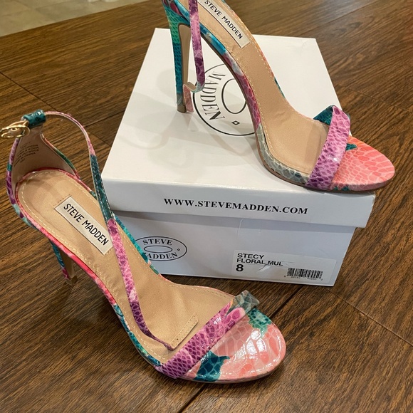 Steve Madden Stecy Floral Snakeskin Ankle Strap Heel - Picture 2 of 4
